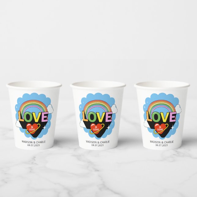 Custom Names / Text "Love Is Love" Paper Cups (Multi)