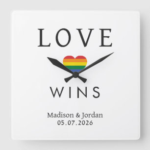Custom Names / Text Rainbow LOVE Square Wall Clock