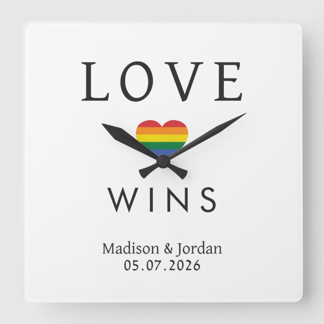 Custom Names / Text Rainbow LOVE Square Wall Clock (Front)