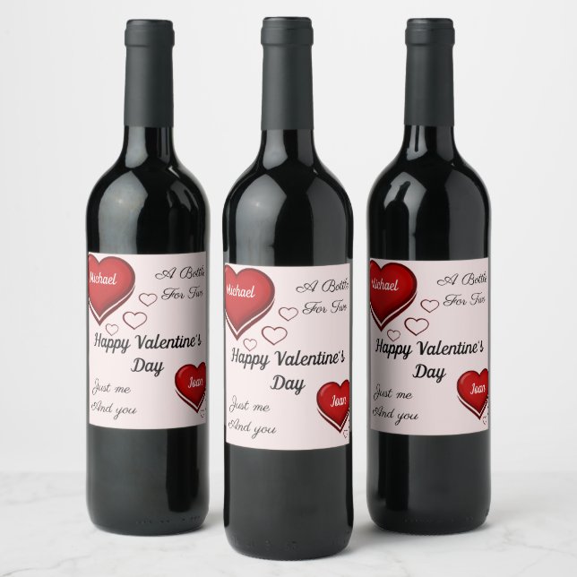 CUSTOM NAMES Valentines Day Sparkling Wine Bottle  Label (Bottles)