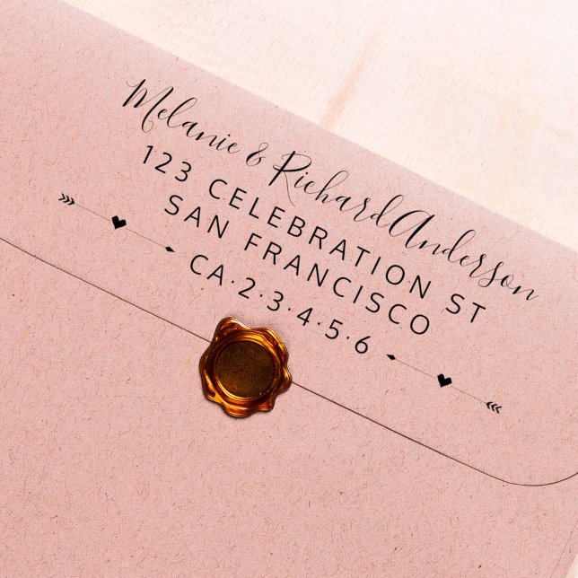 Custom Names Wedding Arrows & Heart Return Address Rubber Stamp (Creator Uploaded)