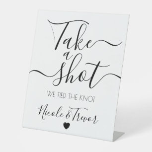 Custom Names White Calligraphy Take a Shot Pedestal Sign