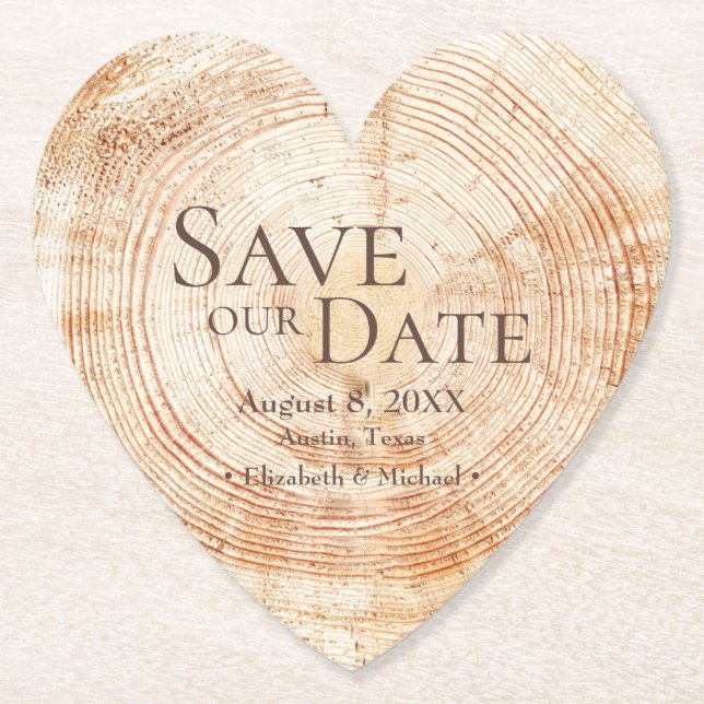 Custom Names Wood grain Wedding Rustic  Paper Coaster (Front)