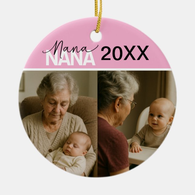 Custom Nana Photo Ornament with Year 2 Pictures (Front)