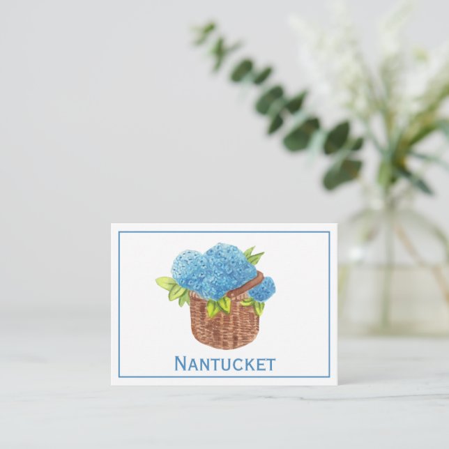 Custom Nantucket Basket Blue Hydrangeas Thank You Card (Standing Front)