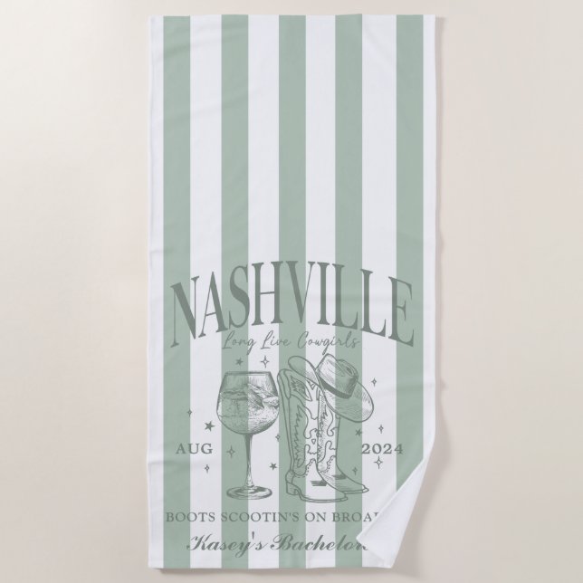Custom Nashville Bachelorette Rodeo Beach Towel (Front)