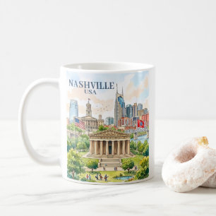 Custom Nashville Tennessee USA Colourful Watercolo Coffee Mug