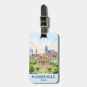Custom Nashville Tennessee USA Colourful Watercolo Luggage Tag