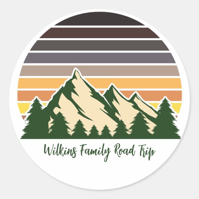 Custom Nature Family Vacation Green Forest Classic Round Sticker (Front)