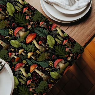 Custom Nature Table Runner Mushrooms & Ferns