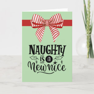 Custom Naughty Nice Christmas Red White Striped   Holiday Card