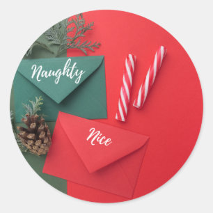 Custom Naughty or Nice Candy Canes Christmas  Classic Round Sticker