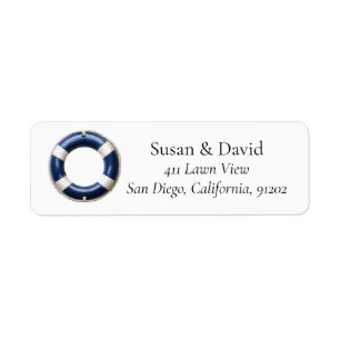Custom Nautical Address Label with Blue Lifebuoy