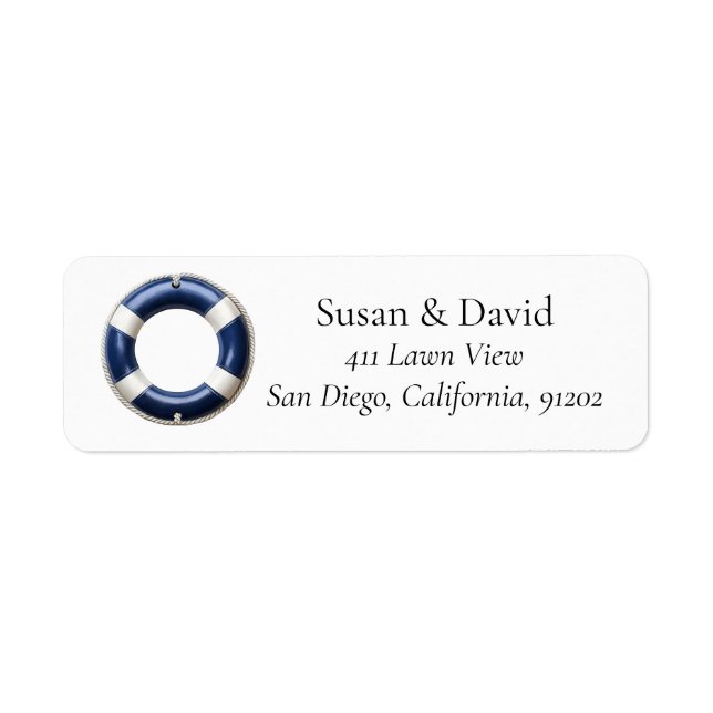 Custom Nautical Address Label with Blue Lifebuoy (Front)