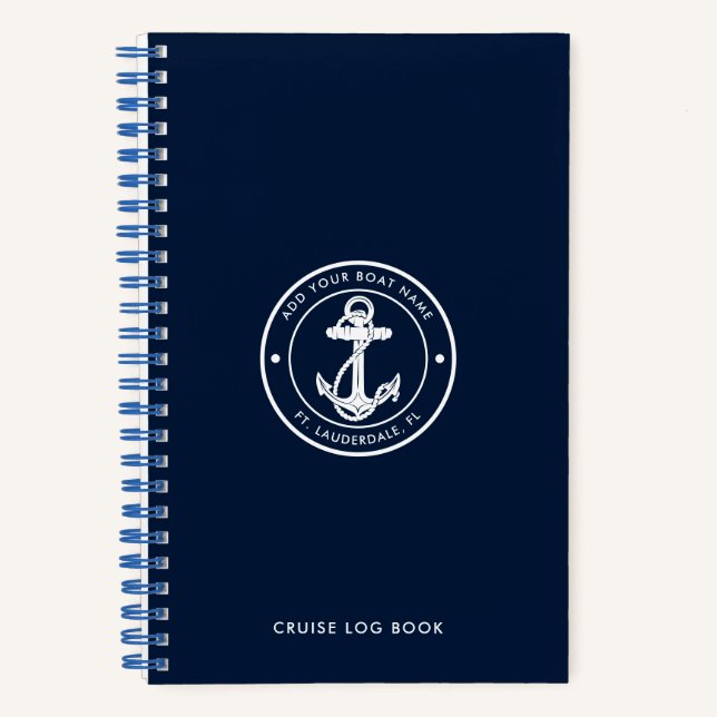 Custom Nautical Anchor and Boat Name Notebook (Front)