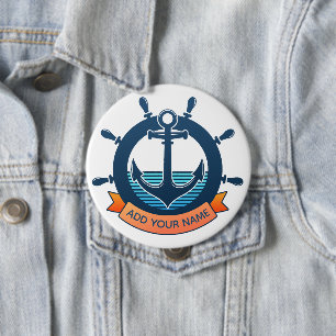 Custom Nautical Anchor and Ocean Lover Vacation 10 Cm Round Badge
