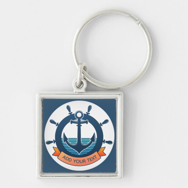 Custom Nautical Anchor and Ocean Lover Vacation Key Ring (Front)