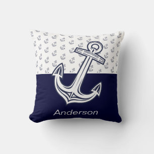 Custom Nautical Anchor Bathroom Navy Blue   Cushion