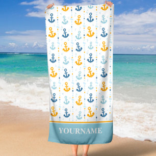 Custom Nautical Anchor Bathroom Ocean Beach Towel