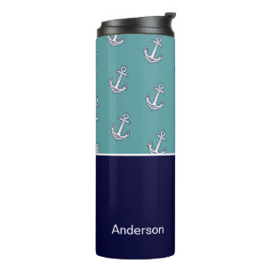 Custom Nautical Anchor Bathroom Teal Navy Blue   Thermal Tumbler