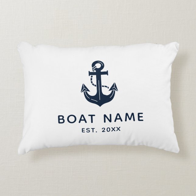 Custom Nautical Anchor Boat Name Decorative Cushion (Front)