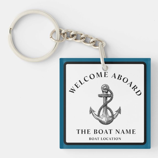 Custom Nautical Anchor – Boat Name & Location      Key Ring (Front)