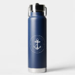 Custom Nautical Anchor Boat Name Water Bottle<br><div class="desc">Add your boat name and dock by clicking the "Personalize" button. Set sail in style with our custom nautical-themed boating swag. The Water Bottle boasts a cute design inspired by the ocean's wonders, featuring classic maritime motifs such as an anchor and rope. Whether you're cruising along the coast or embarking...</div>