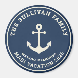 Custom Nautical Anchor Family Vacation Retro Badge Magnet
