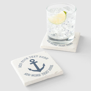 Custom nautical anchor marble stone coaster gift