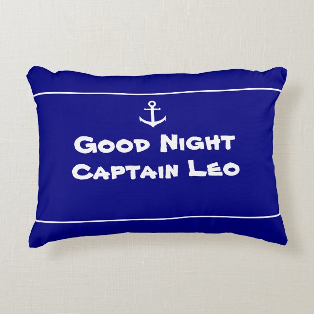 Custom Nautical Anchor Navy Blue and White Decorative Cushion (Front)