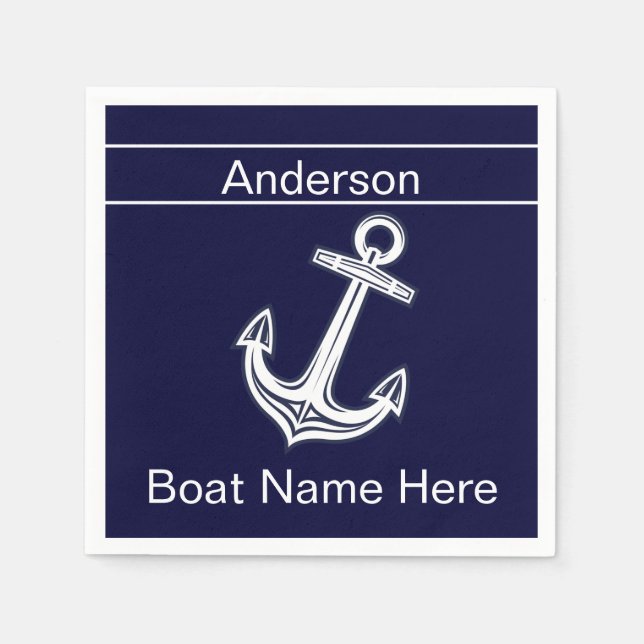 Custom Nautical Anchor Navy Blue n White Napkins (Front)