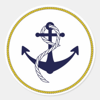 Custom Nautical Anchor Navy Blue White Gold Classic Round Sticker