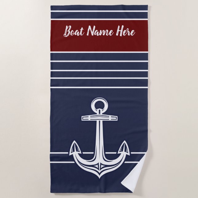 Custom Nautical Anchor Ocean Navy Blue  Beach Towe Beach Towel (Front)