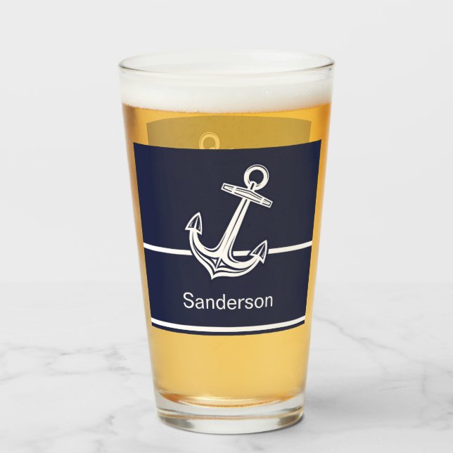 Custom Nautical Anchor Ocean Navy Blue Glass (Back Filled)