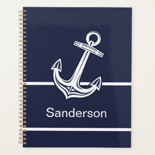 Custom Nautical Anchor Ocean Navy Blue Planner