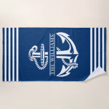 Custom Nautical Anchor On Blue And White Stripes
