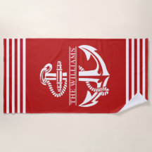 Custom Nautical Anchor On Red And White Stripes