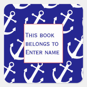 Custom Nautical Anchor Pattern Bookplate Sticker