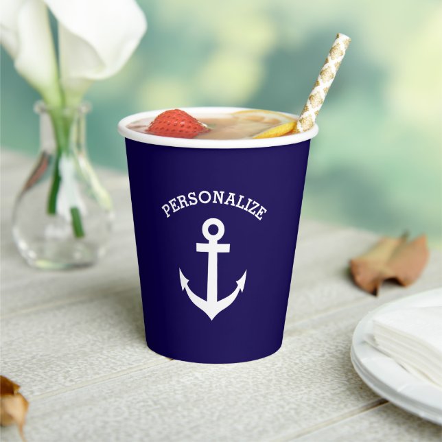 Custom nautical anchor wedding party paper cups (Insitu)