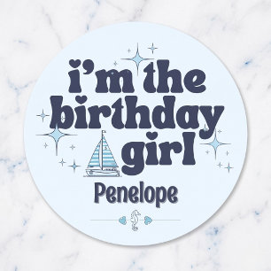Custom Nautical Birthday Girl Round Sticker