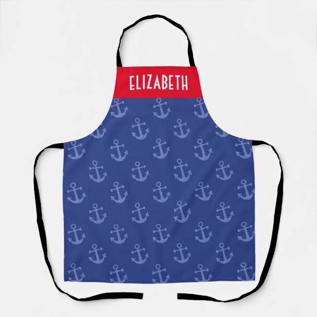Custom Nautical Blue Anchor Chef's Apron (Front)