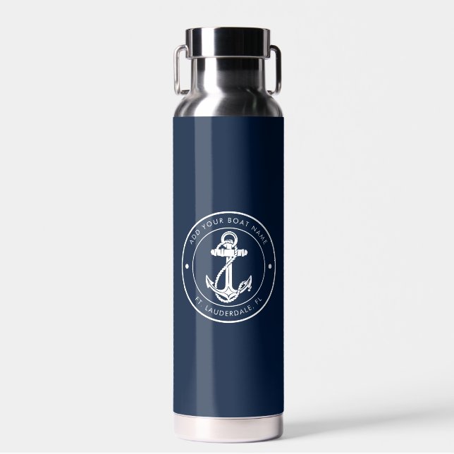 Custom Nautical Boat Anchor and Name Water Bottle (Front)