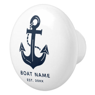 Custom Nautical Boat Name Anchor Ceramic Knob