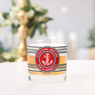 Custom Nautical Boat Name Anchor Navy Blue Border Whiskey Glass