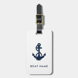 Custom Nautical Boat Name Navy Blue Anchor Luggage Tag