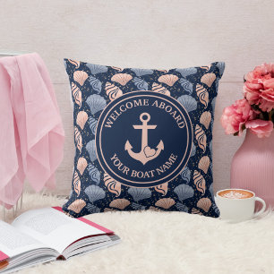 Custom Nautical Boat Name Plush Navy Cushion
