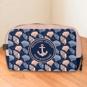 Custom Nautical Boat Name Plush Navy Dopp Kit