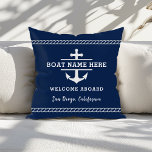 Custom Nautical Boat Name Welcome Aboard Anchor  Cushion<br><div class="desc">Introducing our Custom Nautical Boat Name Welcome Aboard Anchor Throw Pillow: Add a touch of maritime charm to your living space with our personalised throw pillow. Featuring a classic anchor design and customisable with your boat's name, this pillow is the perfect accent for any nautical-themed decor. Crafted from high-quality materials,...</div>