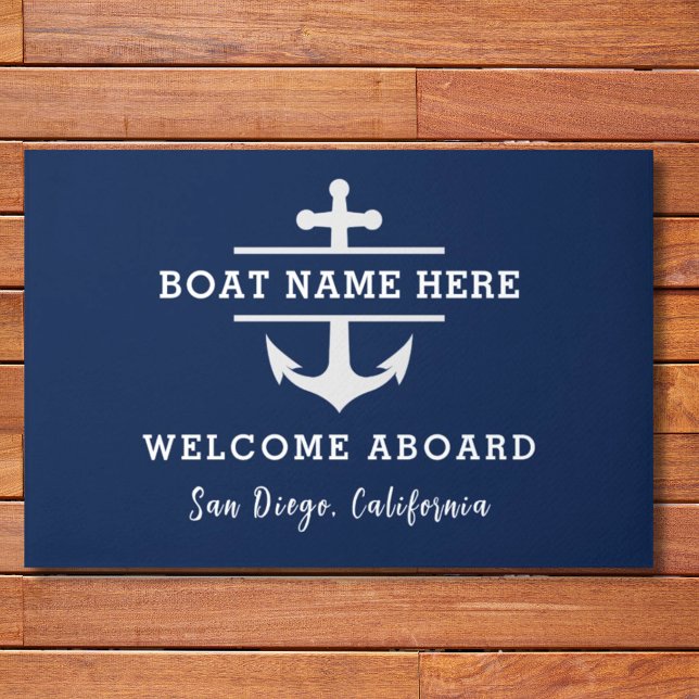 Custom Nautical Boat Name Welcome Aboard Anchor  Doormat (Creator Uploaded)