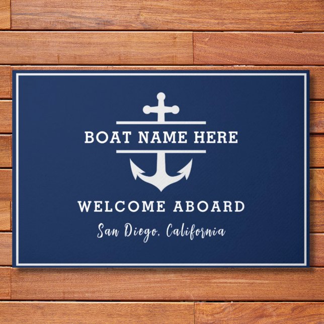 Custom Nautical Boat Name Welcome Aboard Anchor  Doormat (Creator Uploaded)